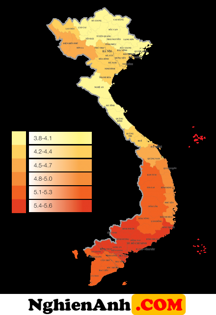 Hình ảnh bản đồ Việt Nam bức xạ mặt trời