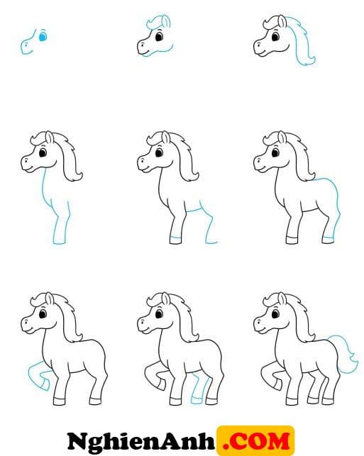 Cách vẽ con ngựa đơn giản đáng yêu cute