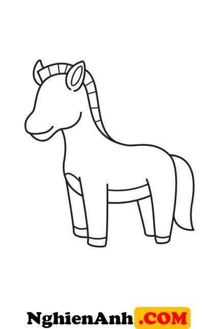 Cách vẽ con ngựa vằn bước 8: Vẽ móng và bụng ngựa