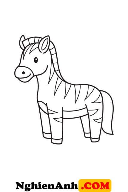 Cách vẽ con ngựa vằn bước 9: Thêm mắt và họa tiết vằn cho ngựa