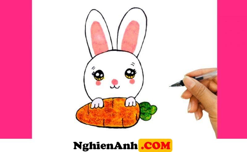 Vẽ tranh dễ thương chú thỏ cute ôm cà rốt