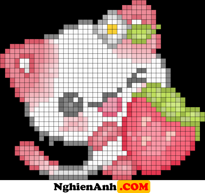 Vẽ tranh theo ô vuông Pixel Art mèo con ôm dâu
